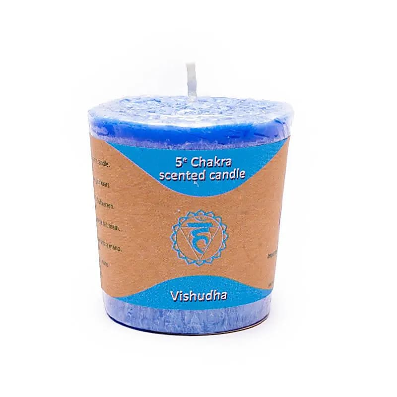 Bougies votives parfumées des Chakra, a l'unité ou en set de 7 - 15 H. de combustion - 4,5x4 cm - 450 grammes les 7 !