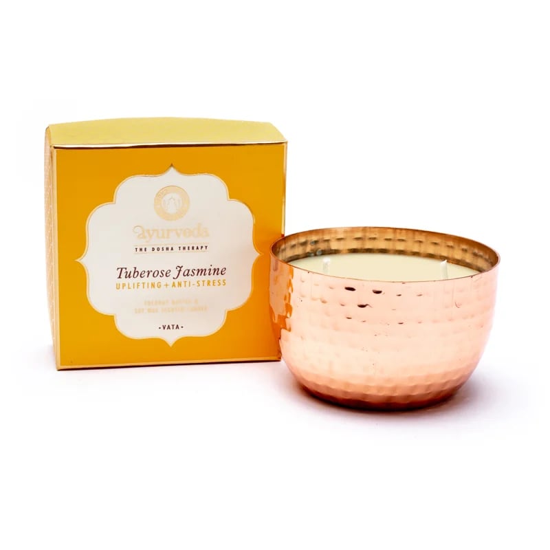 Bougie parfumée Ayurvédique, 6x9 cm - 20H de combustion. Kapha Sauge et menthe - nettoyant et rechargeant Beurre de coco et cire de soja Moins de fumée et de suie grâce à la mèche en coton Aux huiles essentielles naturelles !