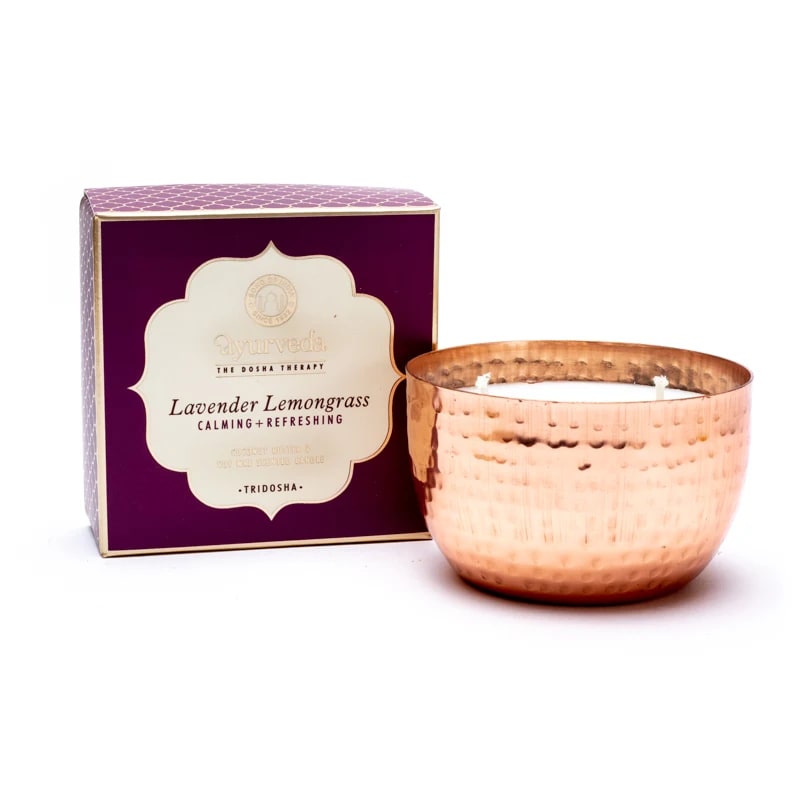 Bougie parfumée Ayurvédique, 6x9 cm - 20H de combustion. Kapha Sauge et menthe - nettoyant et rechargeant Beurre de coco et cire de soja Moins de fumée et de suie grâce à la mèche en coton Aux huiles essentielles naturelles !
