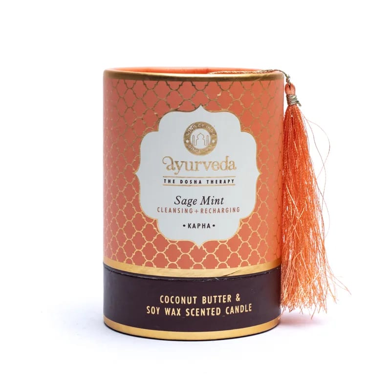 Bougie ayurvédique au beurre de coco et cire de soja de haute qualité, parfumée avec les meilleures huiles essentielles. 8x7x7cm - 355 gr. - ±55H de combustion. Moins de fumée et de suie grâce à la mèche en coton !