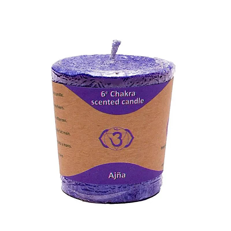 Bougies votives parfumées des Chakra, a l'unité ou en set de 7 - 15 H. de combustion - 4,5x4 cm - 450 grammes les 7 !