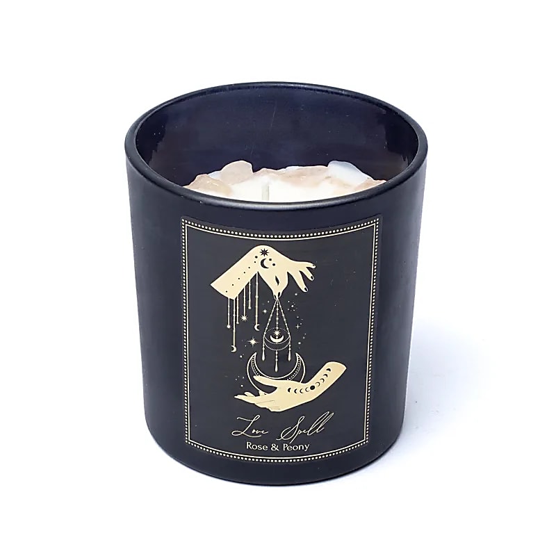 Bougies 'd'intentions' aux huiles essentielles et avec pierres précieuses, de chez 'Song of India'. 20 ou 80H de combustion ! Lorsque la bougie brûle, les pierres précieuses coulent avec la cire, une fois terminée, vous conserver les pierres !