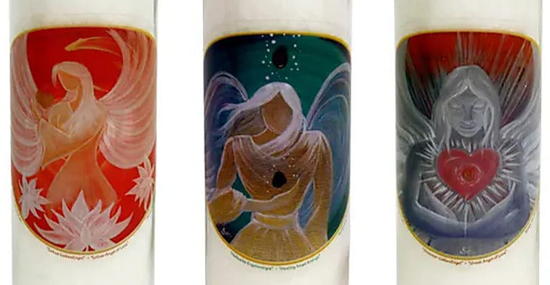 Bougies des 3 Anges, d'une durée de 100 Heures à la stéarine, 21 cm x 6,5 cm. Ange de l'amour , Ange de la guérison , Ange de l'amour !