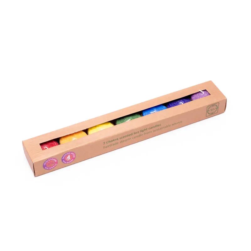 Bougies chauffe-plat parfumées des Chakra, en set de 7 - 5 H. de combustion - 4x2 cm - 150 grammes les 7 !