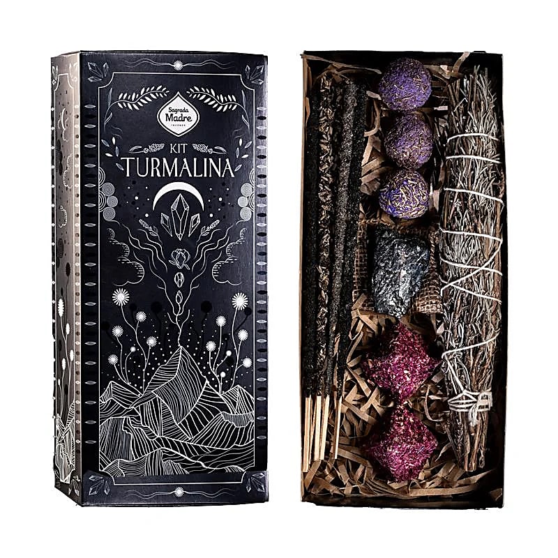 Coffret dâencens de Sagrada Madre avec pierre de tourmaline, allie les bienfaits des encenss et des pierres - 24 x 11 cm - 160 gr. !