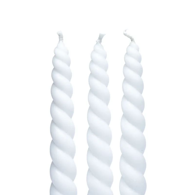 Bougies à la cire 100% végétale, torsadées, blanches non parfumées. Vendu par 3 - 23x2.2 cm - Combustion: 8/ 9 H. !