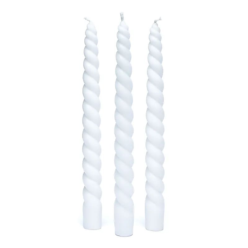 Bougies à la cire 100% végétale, torsadées, blanches non parfumées. Vendu par 3 - 23x2.2 cm - Combustion: 8/ 9 H. !