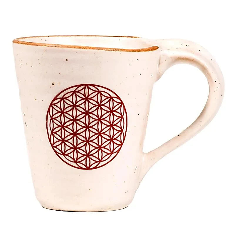 Grande tasse en céramique 350 ml – Fleur de Vie – Style naturel, compatible lave-vaisselle et micro-ondes