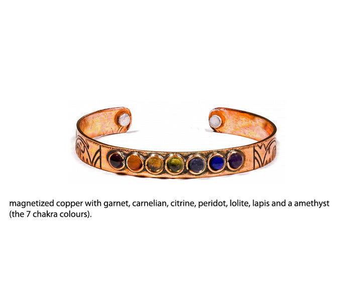 Selection of copper 'Cuff' bracelets - 5 magnetic models to choose from: Flower of Life or 7 Chakras engraving - Made in India!