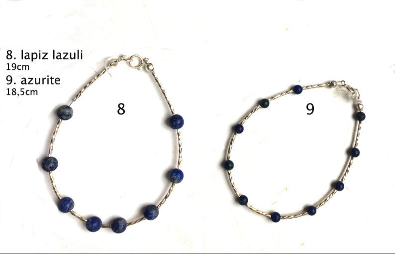 Collection de bracelets 'Argent & Pierre' - Perles et tubes torsadés en Argent, 18 cm de long. Fait main par Zen Curiosity !