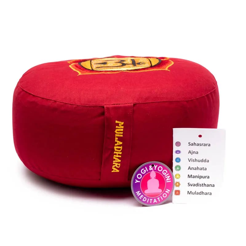 Sélection de coussins de Méditation ou de Yoga aux couleurs des 7 chakras, en coton biologique (OCS). 33 centimètres de diamètre x 13 centimètres de hauteur - 2300 grammes. De chez Yogi & Yogini, fait en Inde ! Coussion vendu seul ou en set de 7 !