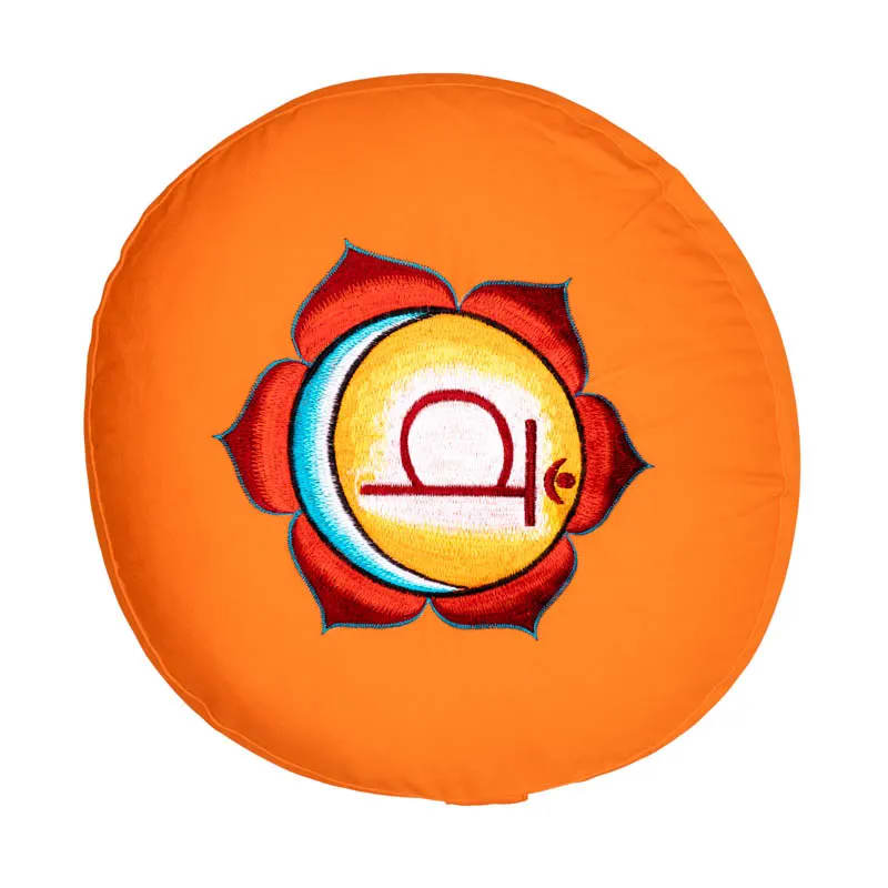 Sélection de coussins de Méditation ou de Yoga aux couleurs des 7 chakras, en coton biologique (OCS). 33 centimètres de diamètre x 13 centimètres de hauteur - 2300 grammes. De chez Yogi & Yogini, fait en Inde ! Coussion vendu seul ou en set de 7 !