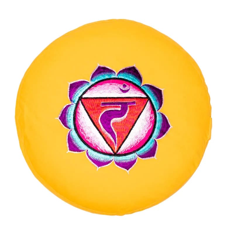 Sélection de coussins de Méditation ou de Yoga aux couleurs des 7 chakras, en coton biologique (OCS). 33 centimètres de diamètre x 13 centimètres de hauteur - 2300 grammes. De chez Yogi & Yogini, fait en Inde ! Coussion vendu seul ou en set de 7 !