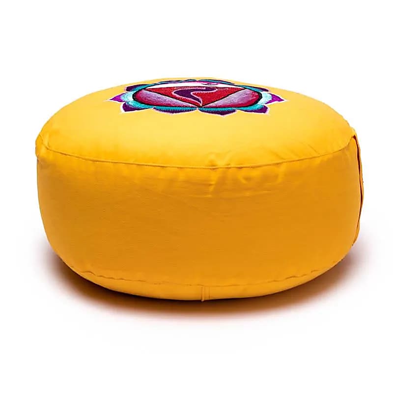 Sélection de coussins de Méditation ou de Yoga aux couleurs des 7 chakras, en coton biologique (OCS). 33 centimètres de diamètre x 13 centimètres de hauteur - 2300 grammes. De chez Yogi & Yogini, fait en Inde ! Coussion vendu seul ou en set de 7 !