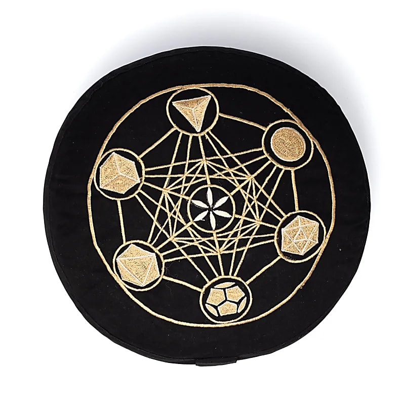 Coussin de Méditation ou de Yoga avec le motif de Metatron', 33 centimètres de diamètre x 17 centimètres de hauteur. 2300 grammes. De chez Yogi & Yogini, fait en Inde !