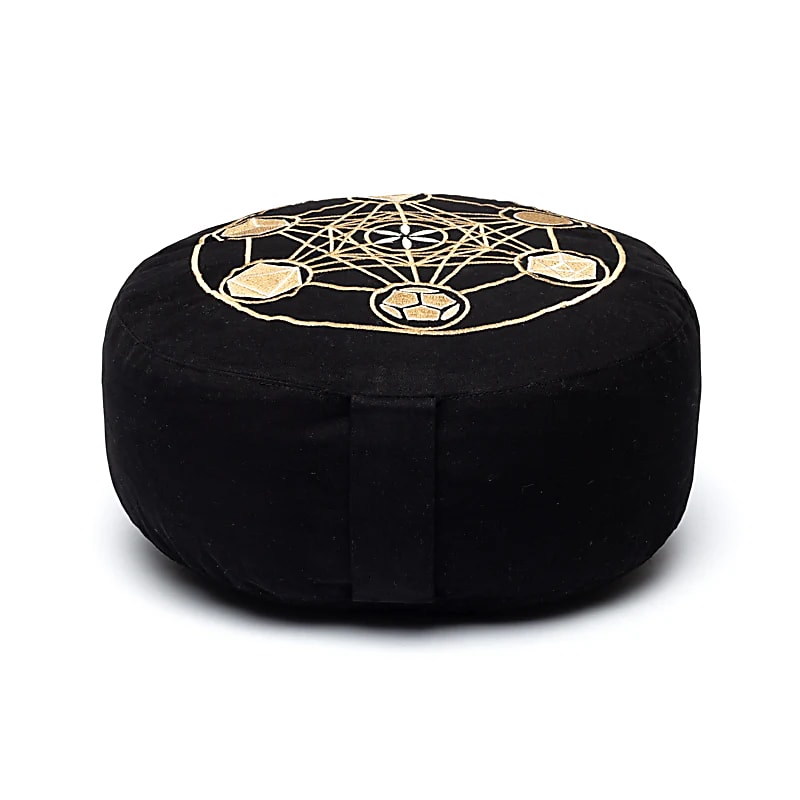 Coussin de Méditation ou de Yoga avec le motif de Metatron', 33 centimètres de diamètre x 17 centimètres de hauteur. 2300 grammes. De chez Yogi & Yogini, fait en Inde !