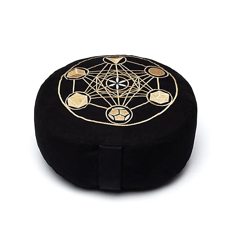 Coussin de Méditation ou de Yoga avec le motif de Metatron', 33 centimètres de diamètre x 17 centimètres de hauteur. 2300 grammes. De chez Yogi & Yogini, fait en Inde !
