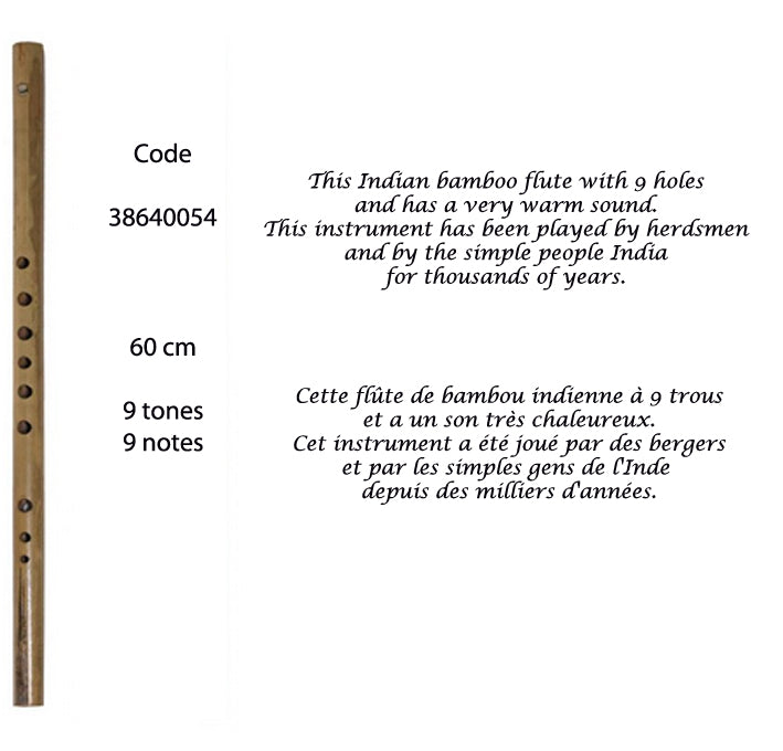 尺八 - Flûte indienne, en bambou à 9 notes accordée sur une gamme de l'Inde. Son chaud !