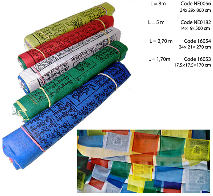 Sélection de drapeaux de prières bouddhistes – de 93 cm à 8 m de long – Très belle qualité, parfaits pour rituels et décoration spirituelle !
