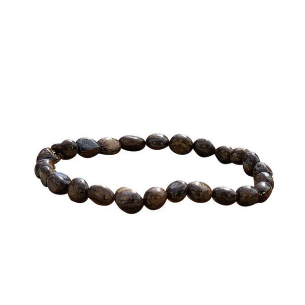 Bronzite, bracelet de 17 à 21cm, collier de 42cm et sautoir de 60cm. Perles de type 'Graine' de formes naturelles montées sur fil de haute résistance !