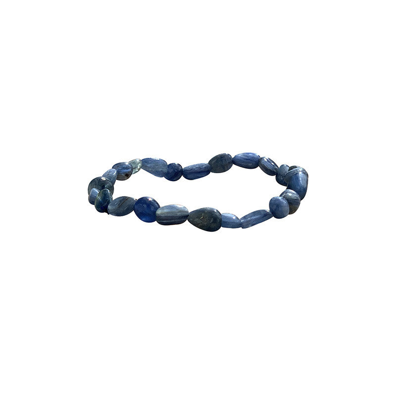 Cyanite disthène, bracelet de 17 à 21cm, collier de 42cm et sautoir de 60cm. Perles de type 'Graine' de formes naturelles montées sur fil de haute résistance !