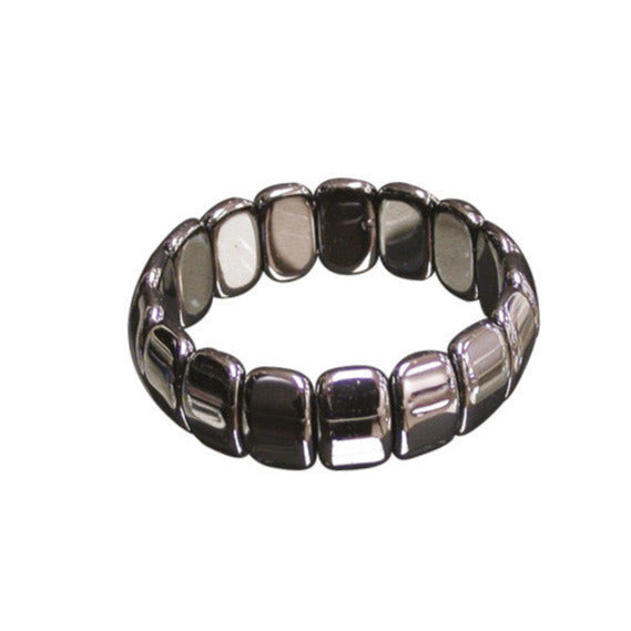 Bracelet en plaquette et perle d'hématite. Naturel ou Titane (arc-en-ciel) - Dimension : Plaquette d'environ 17 mm. Monté sur élastique haute résistance !