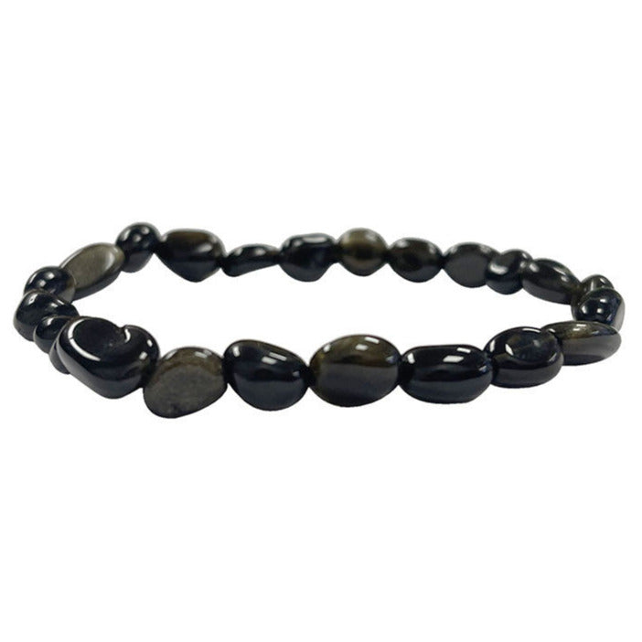 Obsidienne dorée, bracelet de 17 à 21cm, collier de 42cm et sautoir de 60cm. Perles de type 'Graine' de formes naturelles montées sur fil de haute résistance !