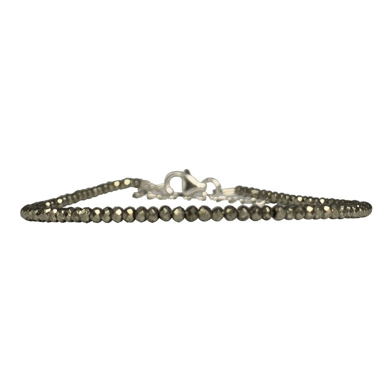 Pyrite, perles facettées de 2/3 mm. En bracelet de 17 à 20 cm ou en collier de 42 cm. Qualité AA à AAA !