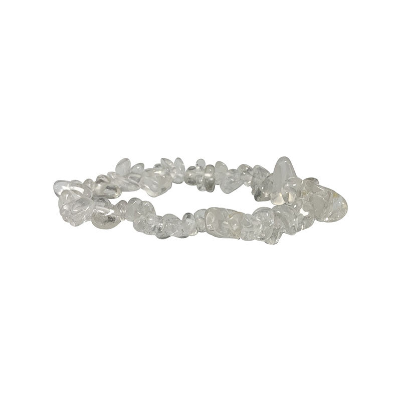 Cristal de roche/ quartz, bracelet de 17 à 21 cm ou en collier de 42 cm ou sautoir de 85 cm. Perle 'baroque/ chips' de 4/7 mm, montées sur fil élastique ou fil d'acier de haute résistance !