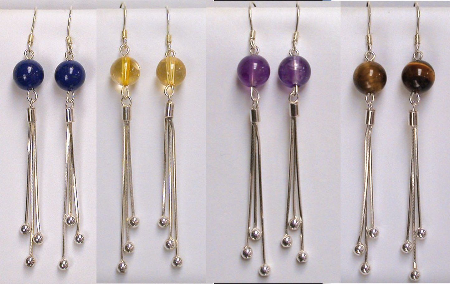 Boucles d'oreilles Argent, en améthyste, citrine, lapis lazuli ou oeil de tigre, perle de 8mm avec fantaisies, qualité AA à AAA !
