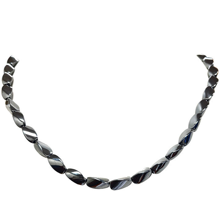 Hématite, perles 'Twist' de 6x8 mm, vendu en fil de perle, en bracelet de 17 à 21 cm, ou en collier de 42 cm. 3 finitions au choix pour le fermoir (Argent, maiton doré ou argenté) !