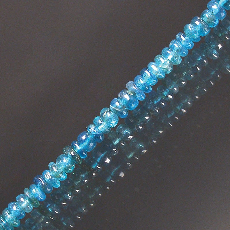 Apatite bleue – Perles en forme de pastilles 4/6 mm • Bracelet 17 à 21 cm • Collier 45 cm • Sautoir 60 cm. Qualité AA à AAA – Superbes perles !
