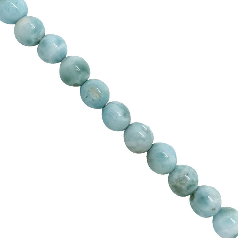 Larimar, perles rondes de 6 millimètres de diamètre, en bracelet ou collier. Qualité de perle AA à AAA !