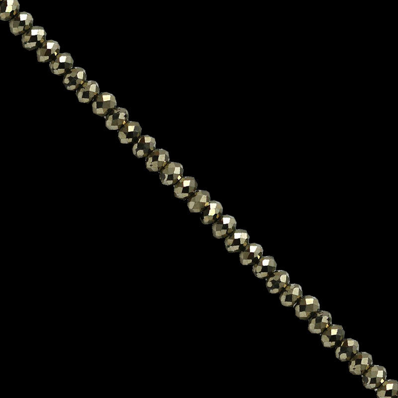 Pyrite, perles facettées de 2/3 mm. En bracelet de 17 à 20 cm ou en collier de 42 cm. Qualité AA à AAA !
