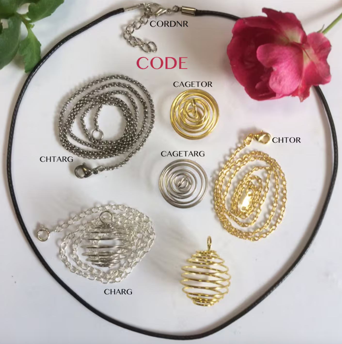 Pendentif/ Cage à pierre 'ressort', pour pierre ou perle jusqu'à 24mm. Fait en laiton, finition doré ou argenté ! Vendu avec ou sans chaînette assortie de 45 cm !
