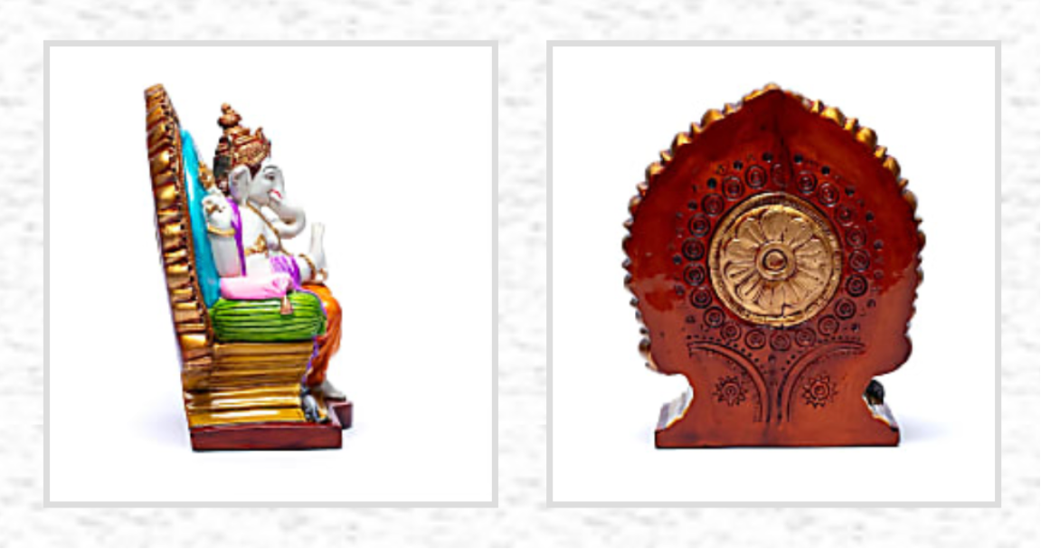 Ganesh coloré sur trône - De 28 x20 centimètres - 1700 grammes - Modèle peint à la main !