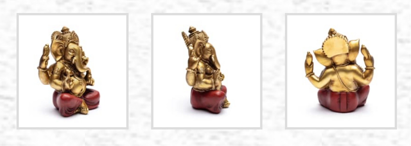 Ganesh assis bicolore, de 14 x 11 x 18 cm - 460 grammes - Modèle peint à la main !