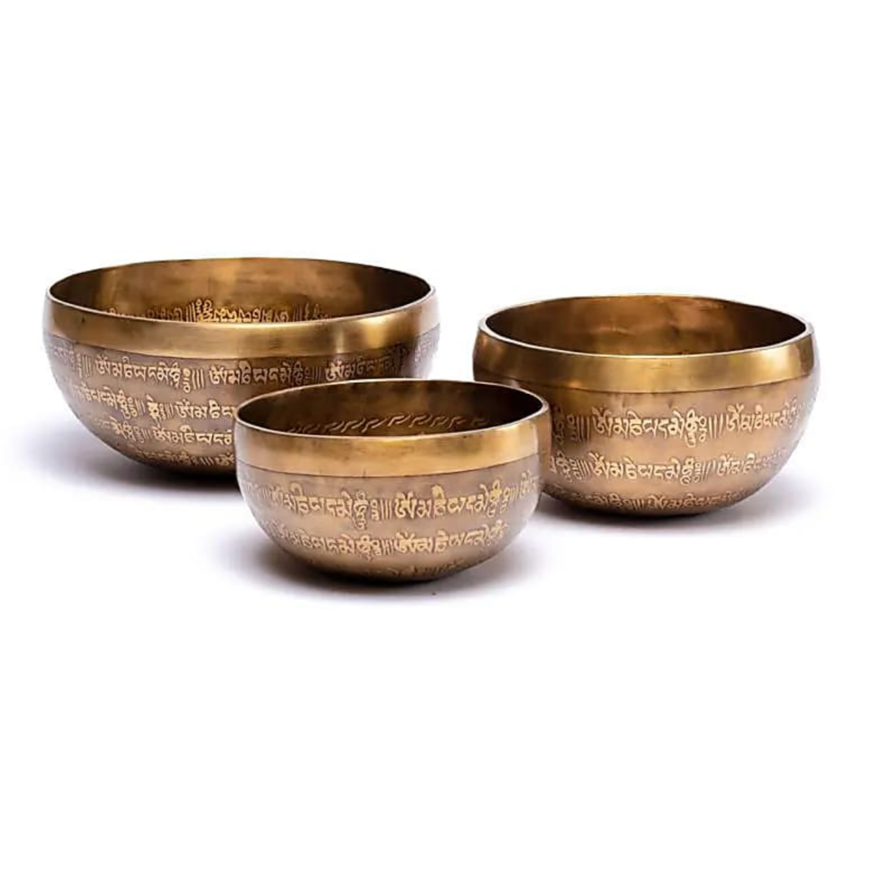 Bol avec gravure du 'Om' en fond, de 12,5 à 36 cm - ± 400 à 4200 gr. Vendu avec maillet adapté. Magnifique pièce !