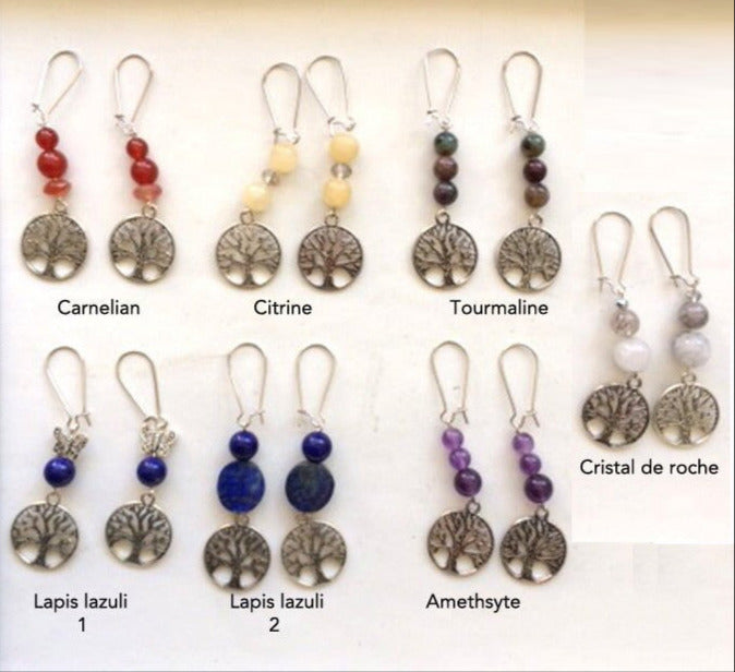 Boucles d'oreilles, collection 'Arbre de vie', concept 'Zen Curiosity', qualité AA à AAA. Finition Argent, laiton ton Argent ou doré + options pour choix de montures !