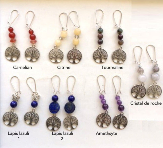 Boucles d'oreilles, collection 'Arbre de vie', concept 'Zen Curiosity', qualité AA à AAA. Finition Argent, laiton ton Argent ou doré + options pour choix de montures !