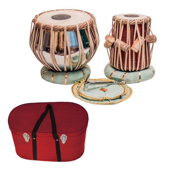 Tabla Indien traditionnel avec sac de transport, marteau et coussins. Ø Dayan: 19cm x 28cm de haut, 4,8kg/ Bayan: 30cm !