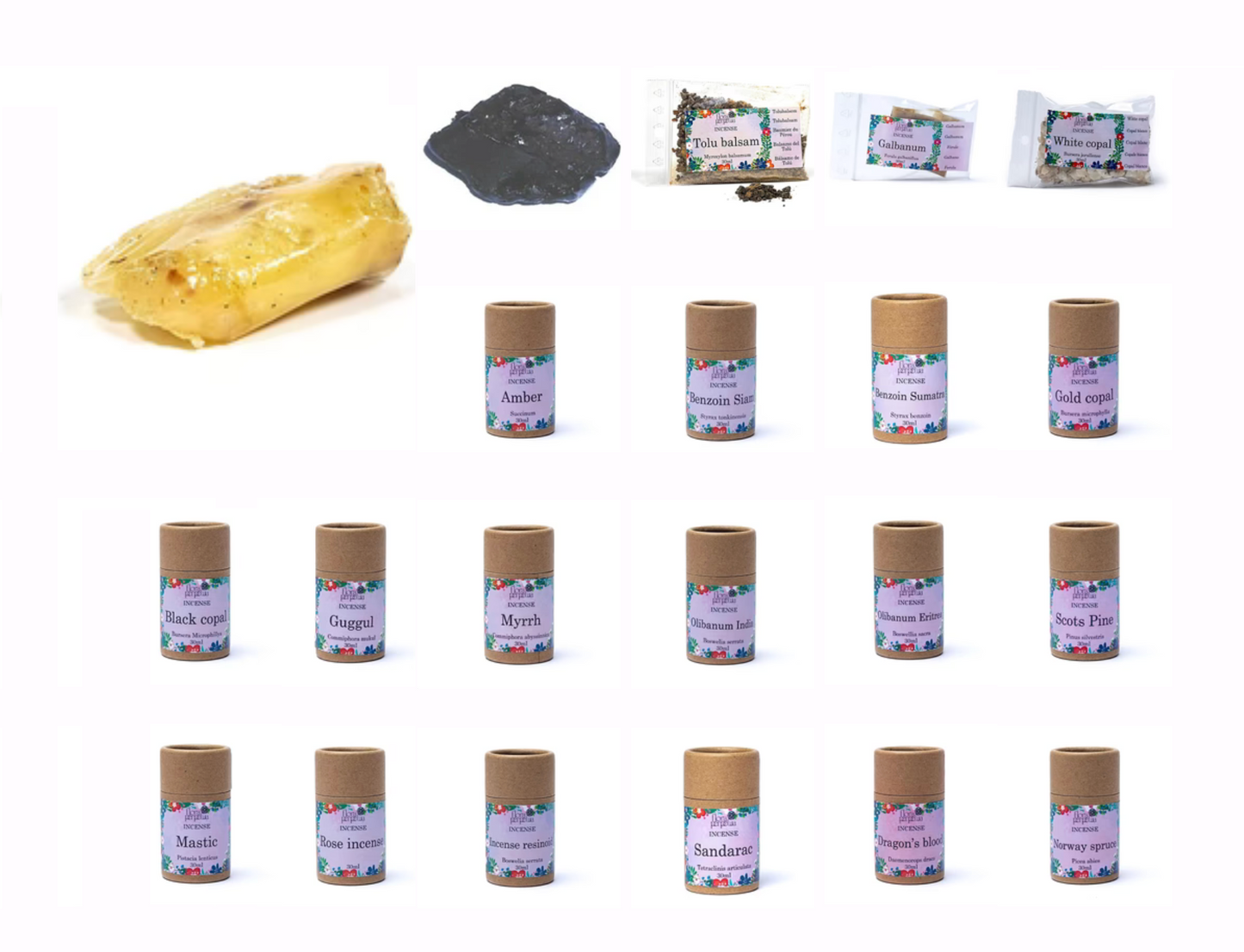 Encens en résine naturelle pure, à brûler sur charbon. de 15 à 31 gr. - 21 parfums au choix ! Parfait pour composer soi même les mélanges suivant besoins !