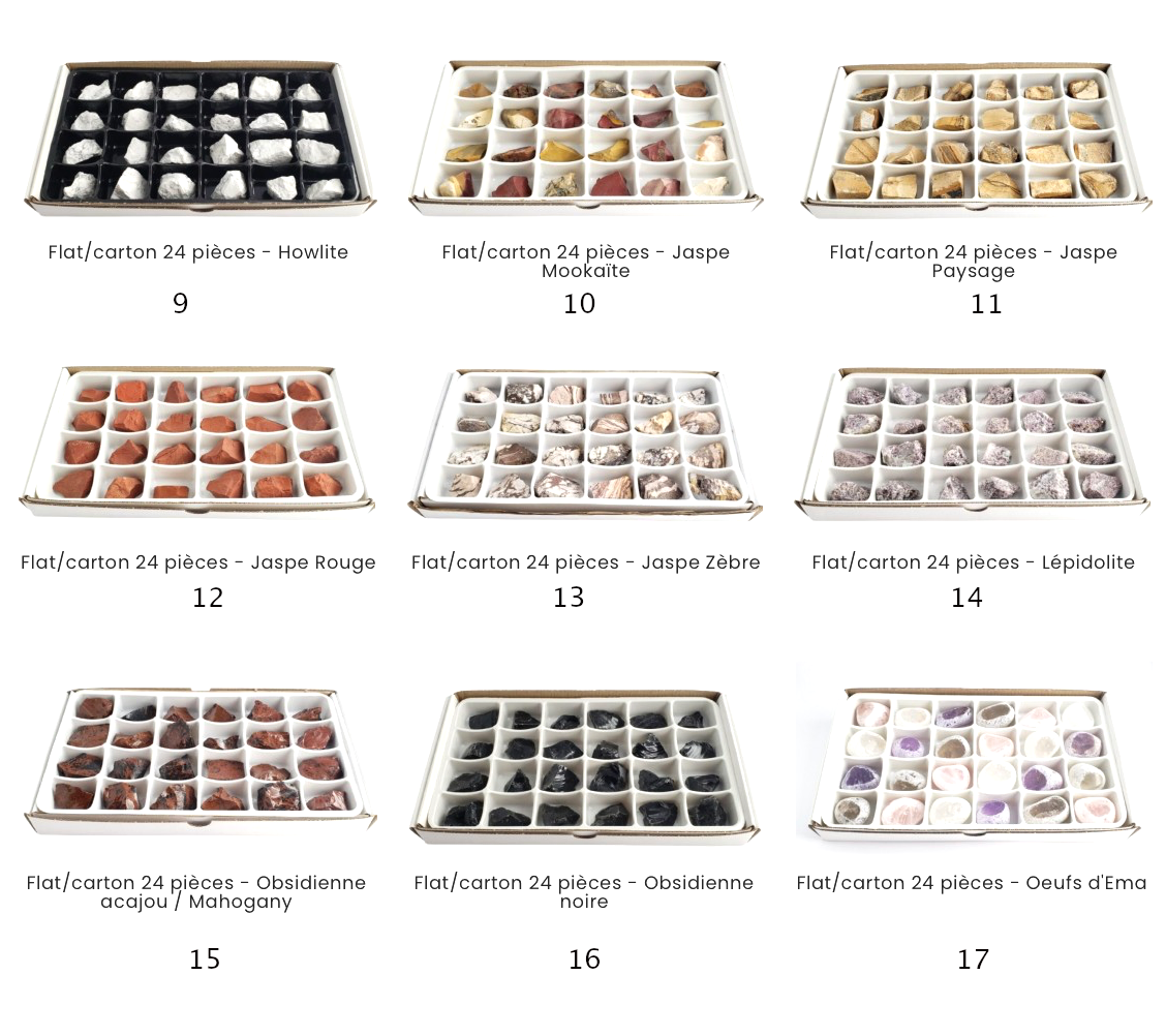 Vente au carton/flat complet de 24 pièces de 3/4 x 3/4 cm environ. Parfait pour lithothérapie, bijouterie, collection ou exposition !