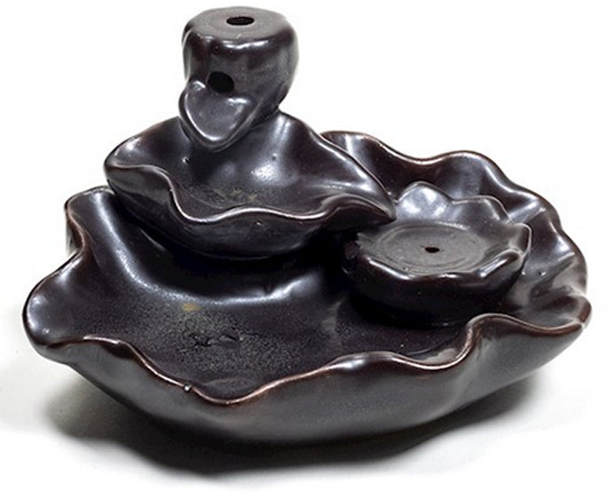 Brûleur d'encens à refoulement avec '3 lotus', en céramique de 11x8x6 cm - ± 185 gr. Pour brûler l'encens à refoulement ou cônes normal !