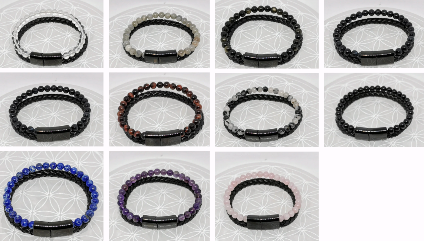 Bracelet, collection n°4, double-rang perles 8 mm, cuir + fermoir magnétique, 20,5 cm, perles AA-AAA !