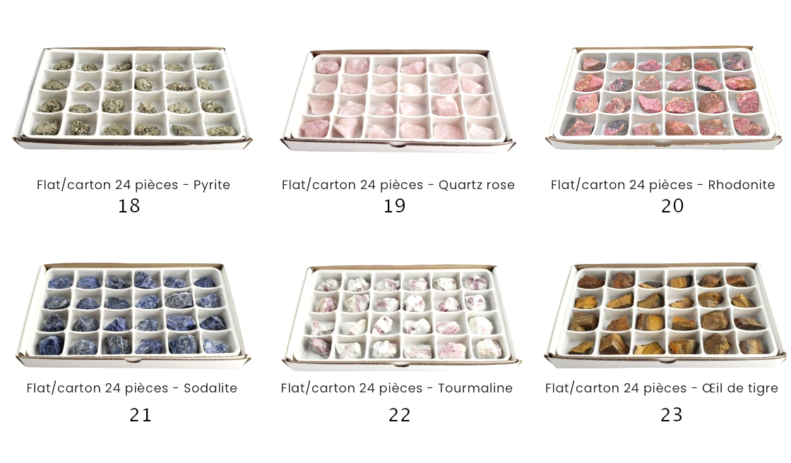 Vente au carton/flat complet de 24 pièces de 3/4 x 3/4 cm environ. Parfait pour lithothérapie, bijouterie, collection ou exposition !