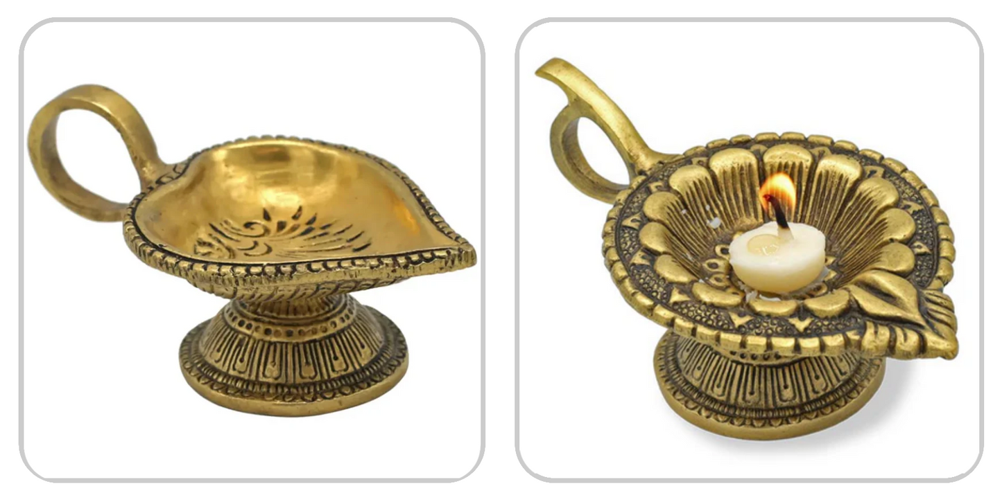 Bougeoir/ Lampe à huile 'Diya' en laiton – 2 modèles, 11x4 cm. Symbole de lumière et de paix intérieure. Fait en Inde !