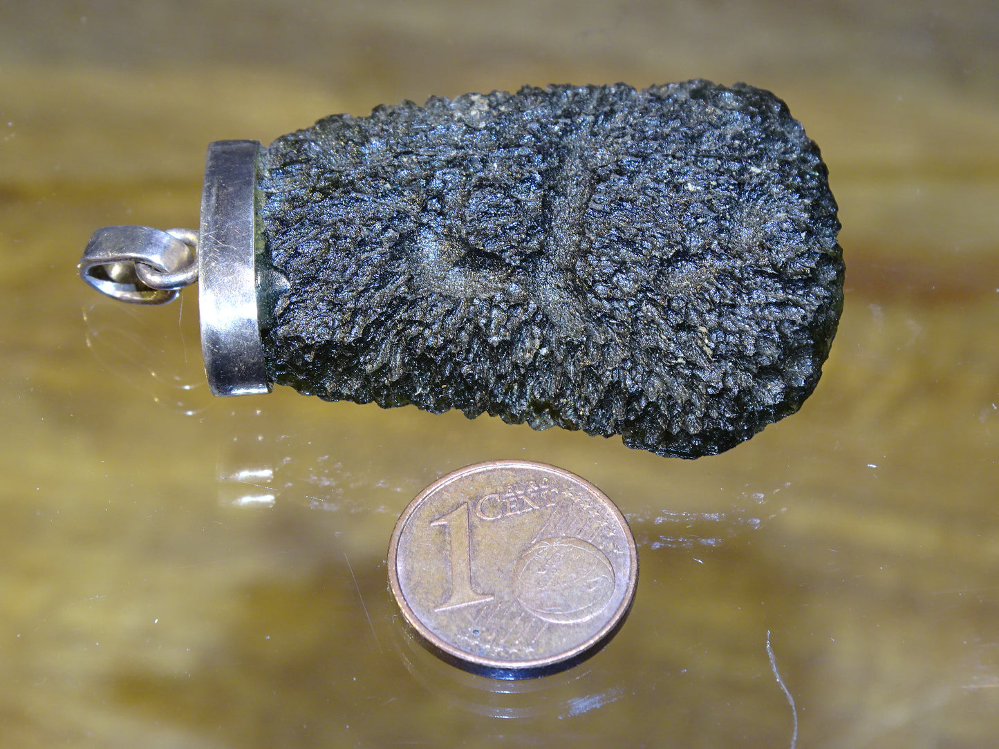 Moldavite - Pendentif de qualité supérieure en Argent, poids : 27 grammes. Ø 40x30x10 mm. Rare et magnifique !