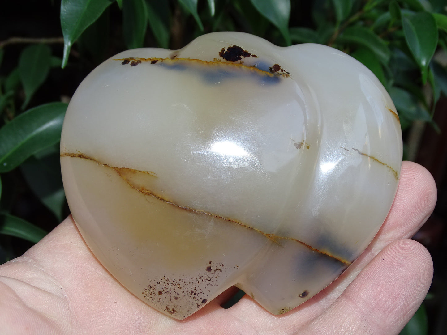 Coeur 'doublé', en agate dentrique de 8,8 x 7,3 x 2,7 centimètres - 320 gr. Belles finitions, des veines de pierres, l'agate des artistes, magnifique pièce !