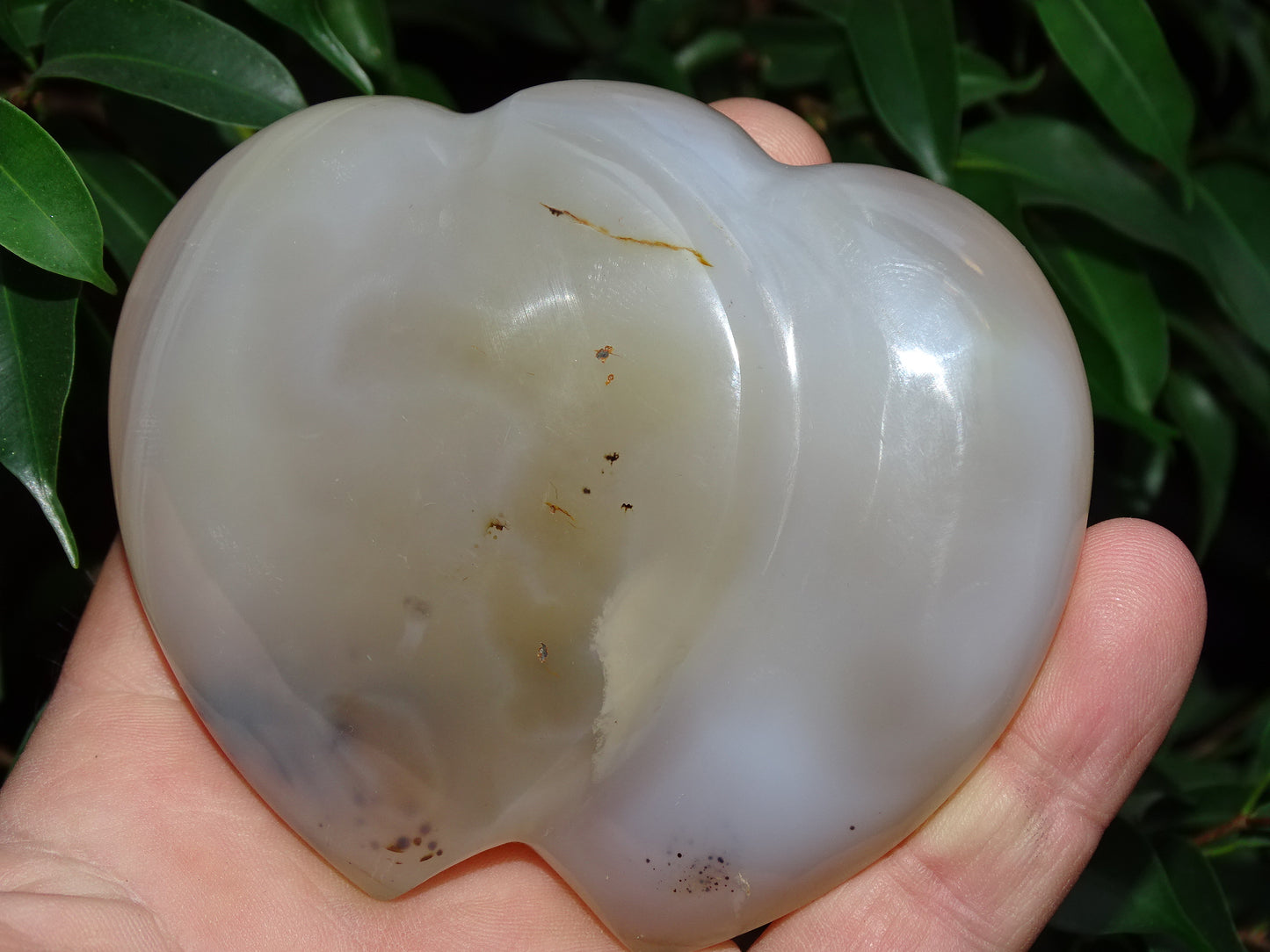 Coeur 'doublé', en agate dentrique de 8,8 x 7,3 x 2,7 centimètres - 320 gr. Belles finitions, des veines de pierres, l'agate des artistes, magnifique pièce !